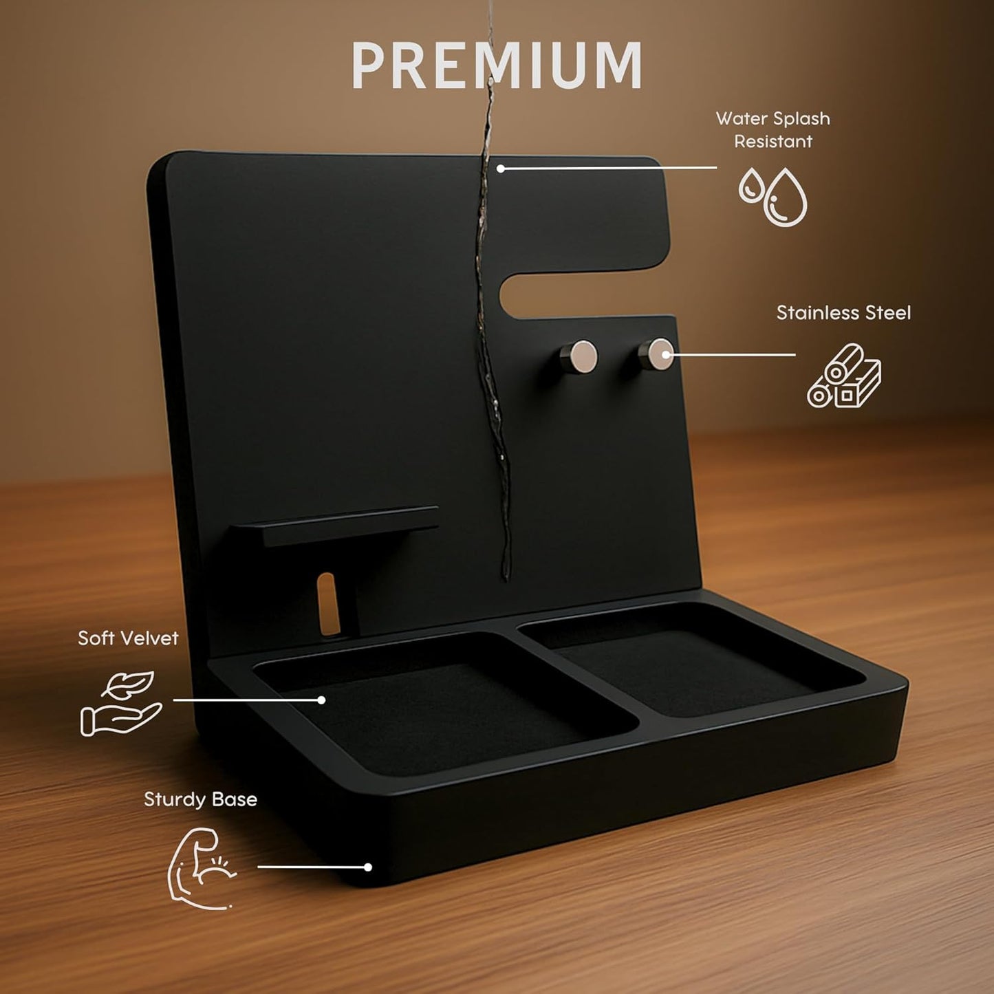 Namore Nightstand Organizer for Men – Wood Phone Docking Station & Bedside Valet Tray Organizer for Wallet, Watch & Keys – Unique Gifts for Men, Husband, Dad