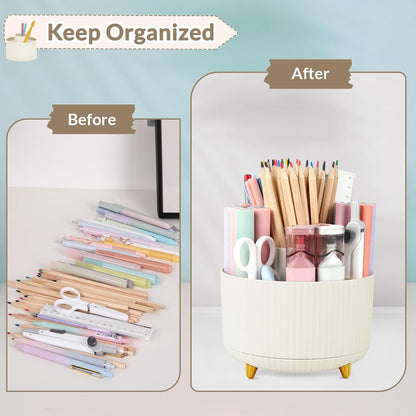 SKYDUE 360 Rotating Purple Pen & Art Supply Organizer - 5 Slot Desk Organizer for Office, School, Home