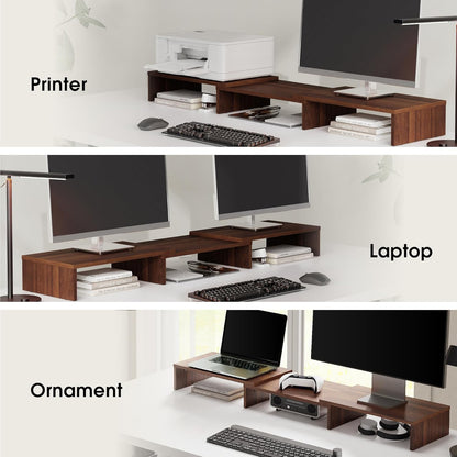 FITUEYES Dual Monitor Stand – 3 Shelf Computer Monitor Riser, Wood Desktop Stand with Adjustable Length and Angle, Desk Accessories, Office Supplies Medium Black,DT108001WB