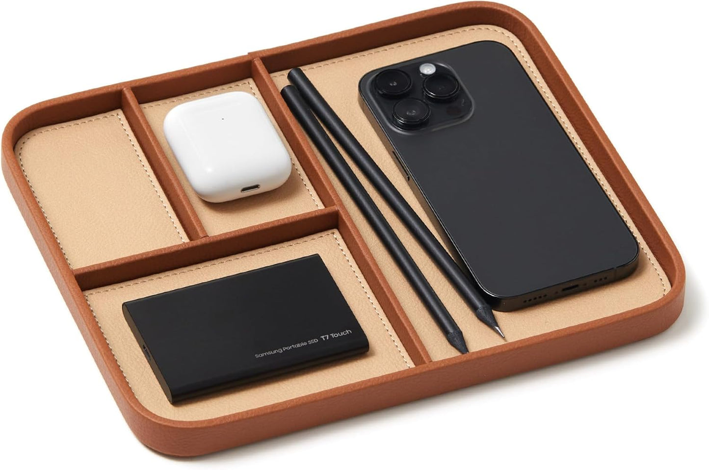 Nordik Leather Valet Tray - Pebble Black - 9.5 x 7.9 Inch Medium Vegan Leather Tray - Stylish Nightstand Organizer for Men - Modern Bedside Caddy - EDC Catchall for Key Watch Wallet Jewellery