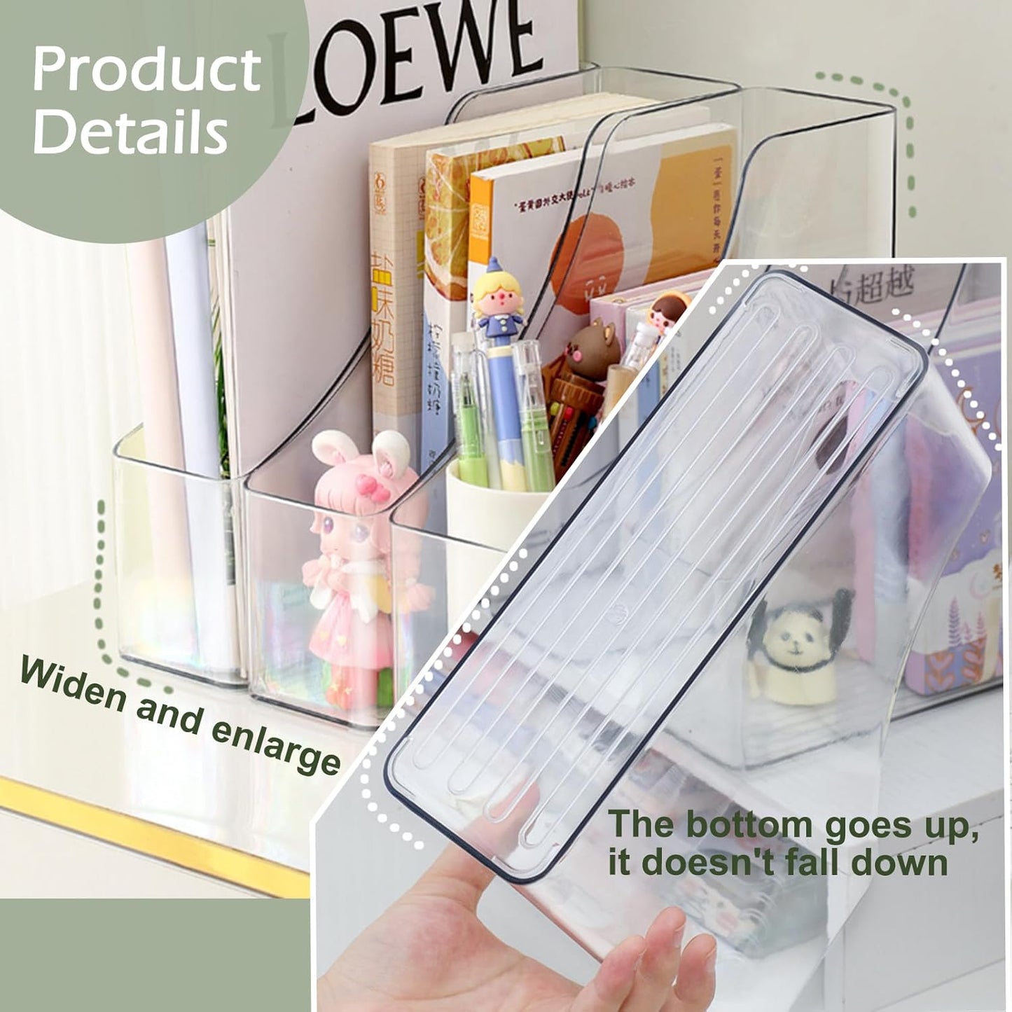 1 Pack Vertical File Holder Clear PET Desk Organizer and Storage Bins Holding for Magazines Binders Notebooks Envelopes File Organizer for Desk Multi-purpose Document Organizer Work Desktops