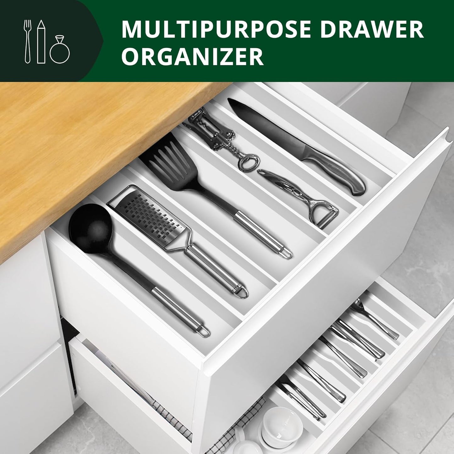 ROYAL CRAFT WOOD Luxury Bamboo Kitchen Drawer Organizer - Silverware Organizer, Utensil Holder & Cutlery Tray Drawer Dividers for Flatware (9 Slot, Natural)