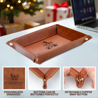 Personalized Engraved Leather Tray for Men with Engraved Name, PU Leather Valet Organizer for Dad, Custom Gift for Him, Custom Catchall Tray for Desk, Office, Accessories Travel Organizer for Men