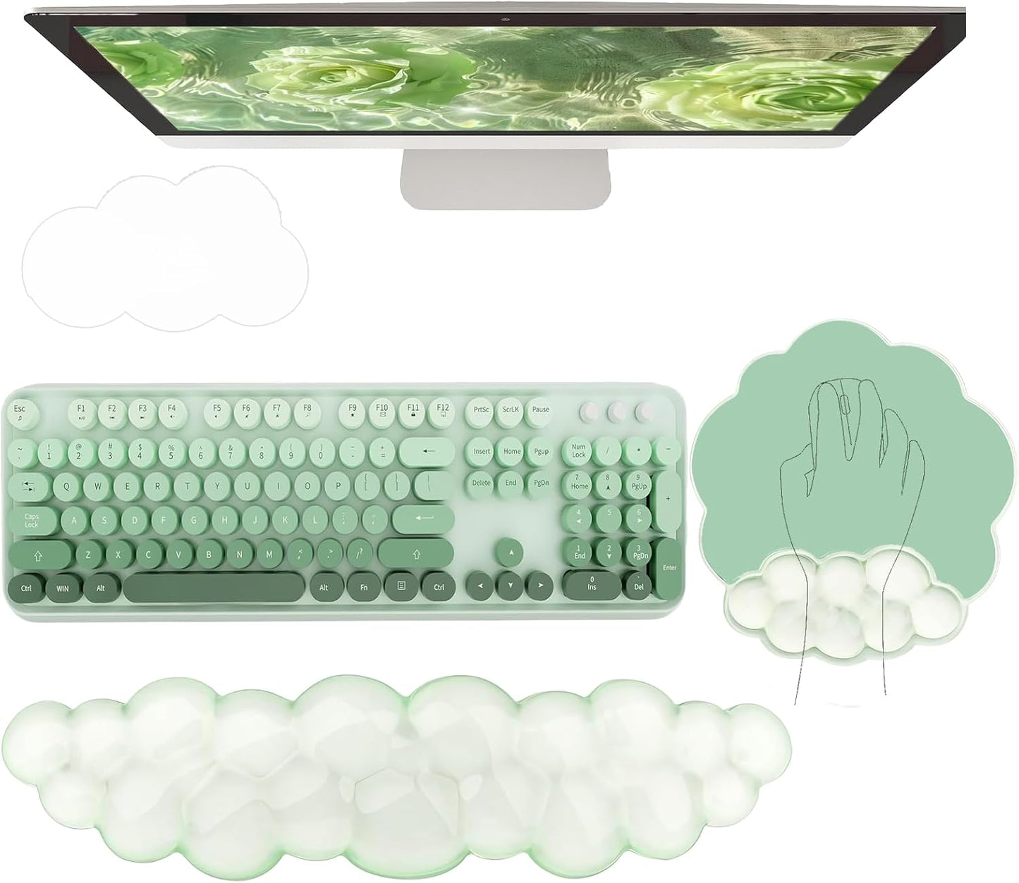 Cloud Wrist Rest Keyboard Pink Mouse Pad Set with Wrist Rest Ergonomic Wrist Pad Memory Foam Non-Slip Base Cute Gradient Wrist Support for Computer Laptop Gaming Home Office Relief Typing Pain