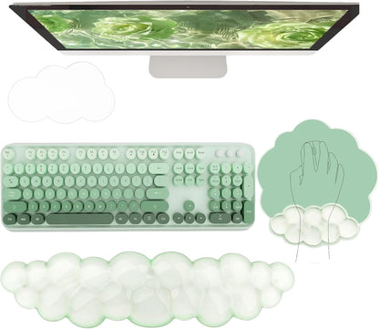 Cloud Wrist Rest Keyboard Pink Mouse Pad Set with Wrist Rest Ergonomic Wrist Pad Memory Foam Non-Slip Base Cute Gradient Wrist Support for Computer Laptop Gaming Home Office Relief Typing Pain