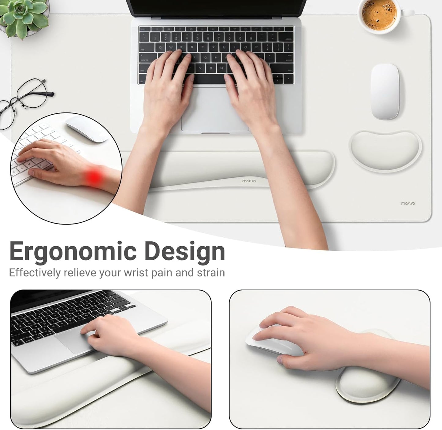 MOSISO Keyboard Mouse Pad Set, Gaming Mouse Pad&Keyboard Wrist Rest&Wrist Rest, Ergonomic Wristrests with Memory Foam Home Office Easy Typing Cushion Non-Slip Mousepad, Purple