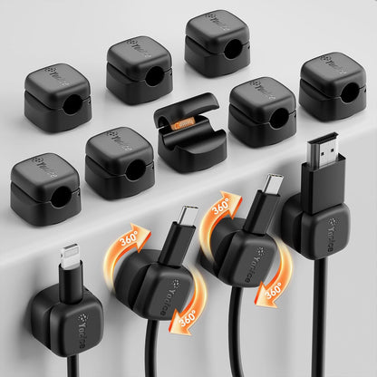 6Pack Rotatable Cord Organizer,Spring Cable Clips Desk Cable Management Cord Holder Adhesive Phone Charger Cord Clips for Home Office Car Wall Nightstand Accessories, Clear