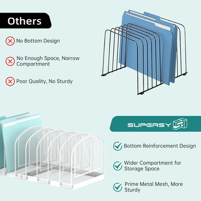 SUPEASY File Organizer for Desk, 5-Section Mesh Desk Organizer, Vertical File Holder Desktop Organizer File Sorter, File Folder Holder for Office Supplies, Black