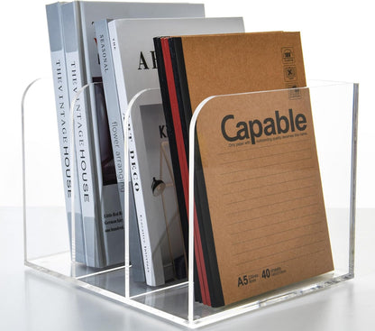 Magazine Holder - Acrylic File Holder and Desk Organizer, Clear Bookend File Sorter, Acrylic Book Organizer and Storage Box for Documents, Magazine Holder Rack for Classroom, Home, and Office