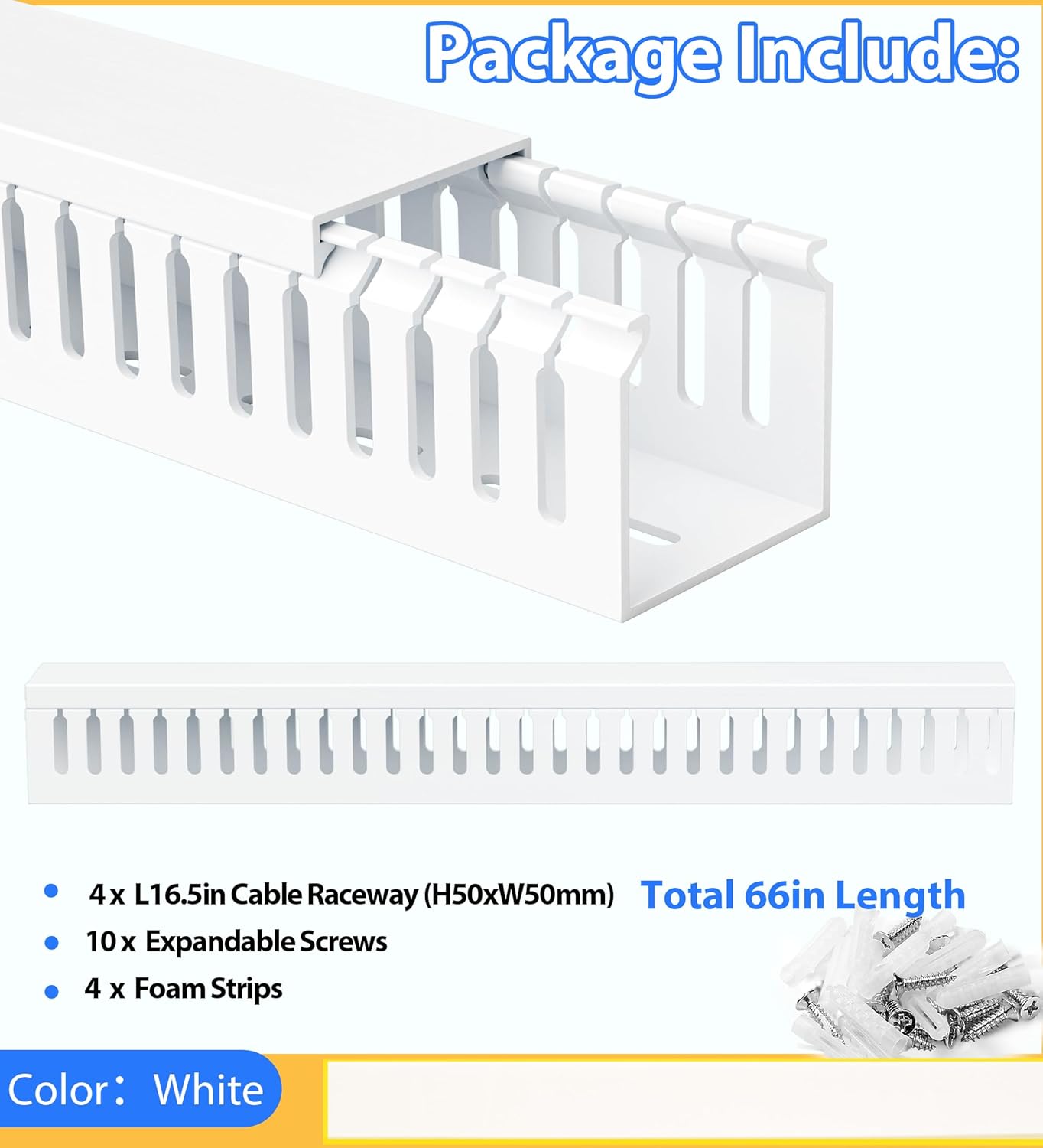 ZhiYo 2 x 2in Professional Server Rack Cable Management Raceway, 99in (6X L16.5in) Cable Raceway Kit, Electrically Safe PVC Open Slot Wire Raceway for Under Desk/Computer/Network Cords, Black