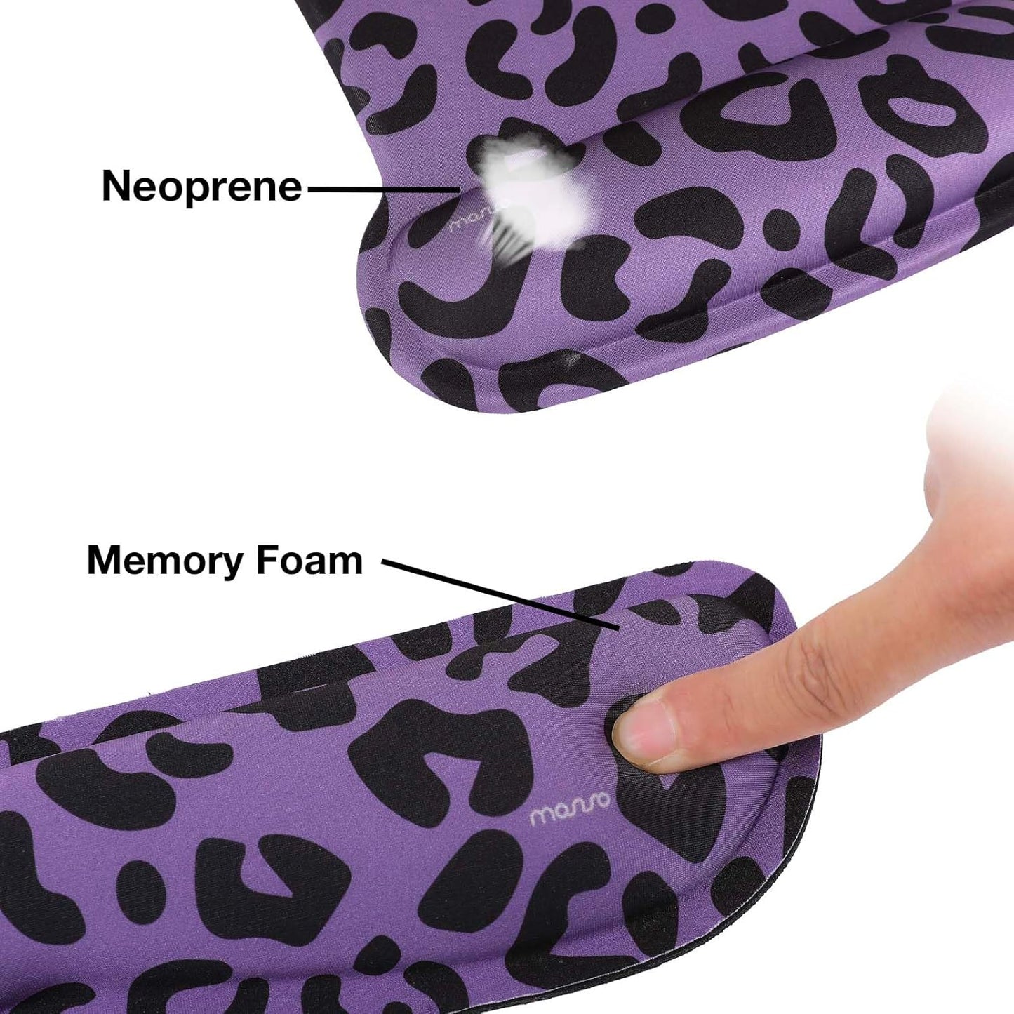MOSISO Wrist Rest Support for Mouse Pad&Keyboard Set, Leopard Grain Ergonomic Mousepad&Coaster Non-Slip Base Home/Office Pain Relief&Easy Typing Cushion with Neoprene Cloth&Raised Memory Foam, Black