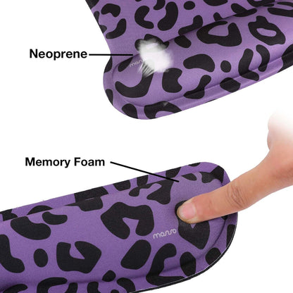 MOSISO Wrist Rest Support for Mouse Pad&Keyboard Set, Leopard Grain Ergonomic Mousepad&Coaster Non-Slip Base Home/Office Pain Relief&Easy Typing Cushion with Neoprene Cloth&Raised Memory Foam, Black