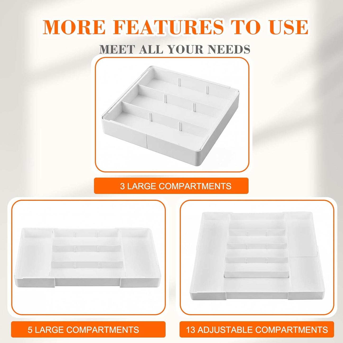 Briwooody 1 Pcs Large Expandable Acrylic Drawer Organizers, Grid Adjustable Drawer, Dividers Organizer for Desk, Makeup, Jewelry, Office, Kitchen Supplies (Clear,5 Compartments)