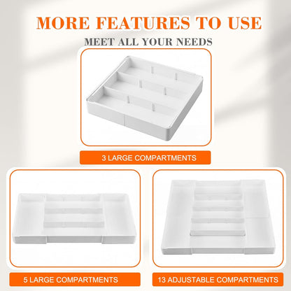 Briwooody 1 Pcs Large Expandable Acrylic Drawer Organizers, Grid Adjustable Drawer, Dividers Organizer for Desk, Makeup, Jewelry, Office, Kitchen Supplies (Clear,11 Compartments)