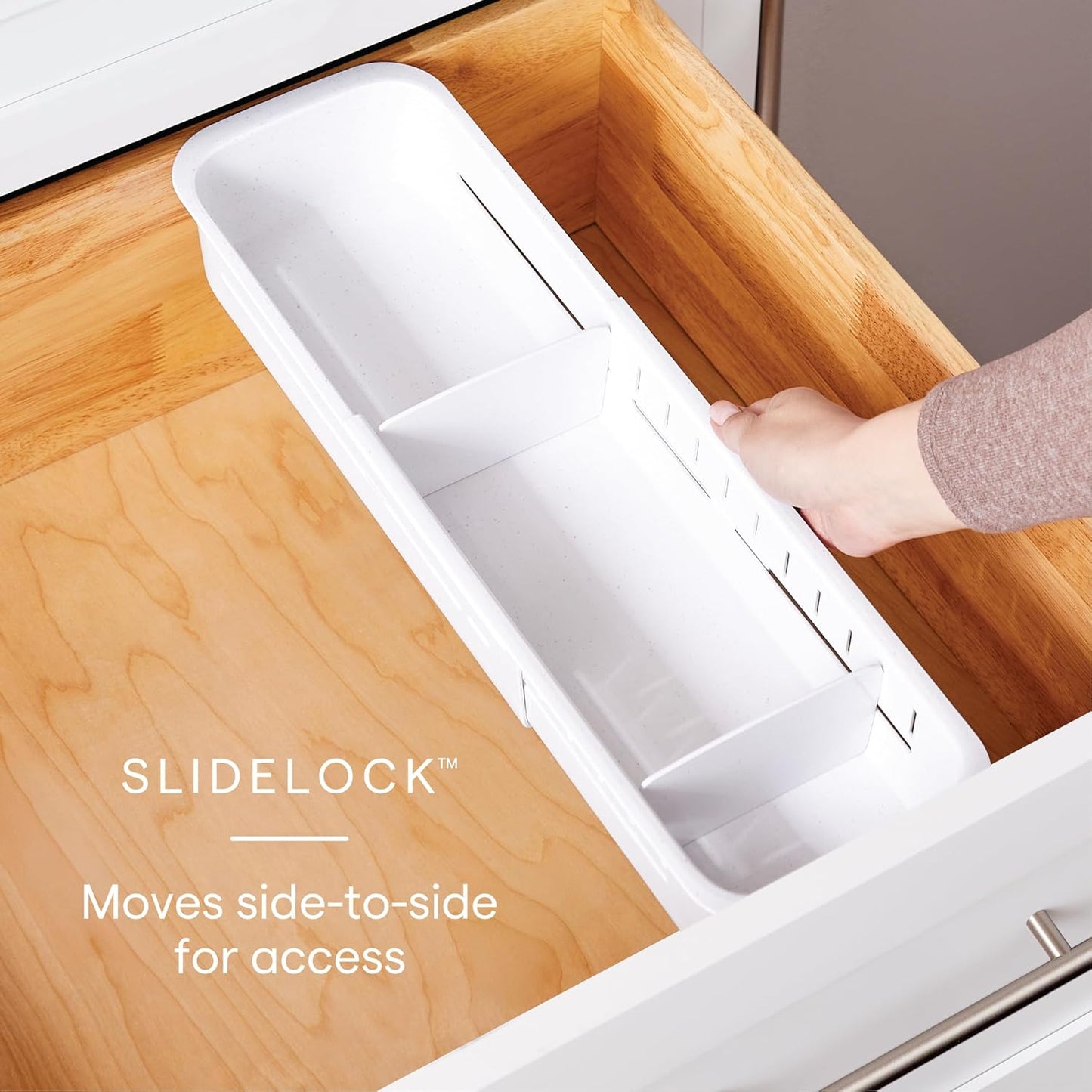 YouCopia DrawerFit Sliding Drawer Tray with Adjustable Dividers, Expandable Kitchen Storage Organizer, Speckled White