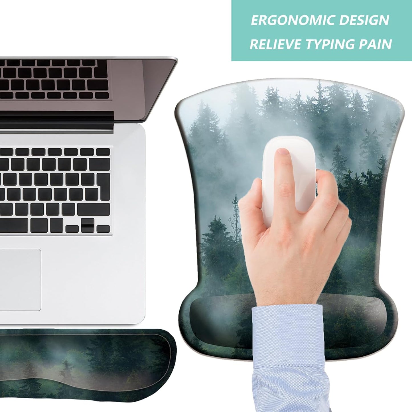 Keyboard Wrist Rest Pad Mouse Pad with Wrist Support Set of 3, Gaming Mousepad with Non-Slip Rubber Base, Ergonomic Memory Foam Mouse Cushion Support for Home Office Laptop Computer, Navy Blue