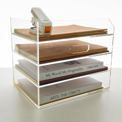 2-Tier Clear Acrylic Paper Trays, Desk File Organizer, A4 Paper Holder, Low-Profile Desk File Sorter for Office/Home, Clear Stackable Letter Tray for Bills, Crafts, Notebooks - Horizontal
