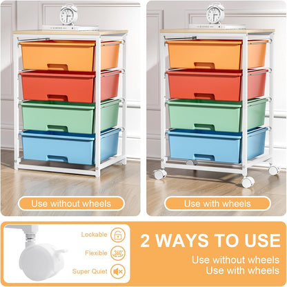 SYKIARIOL Utility Cart with 4 Drawers, Multipurpose Rolling Storage Cart with 4 Drawers and 2 Lockable Wheels, 4-Tier Rolling Storage Cart Organizer for Home Office Dorm, Bright White