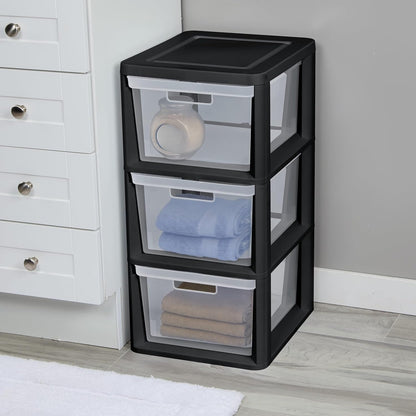 3-Drawer Storage Tower with Removable Clear Plastic Bins, Tool-Free Assembly, Multiple Sizes for Home Office (15.7"W)