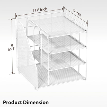 Desk Organizer, 4-Tier Metal File Organizer for Desk with Vertical File Holder, Office Accessories and Desktop Storage for Office Supplies (Black)