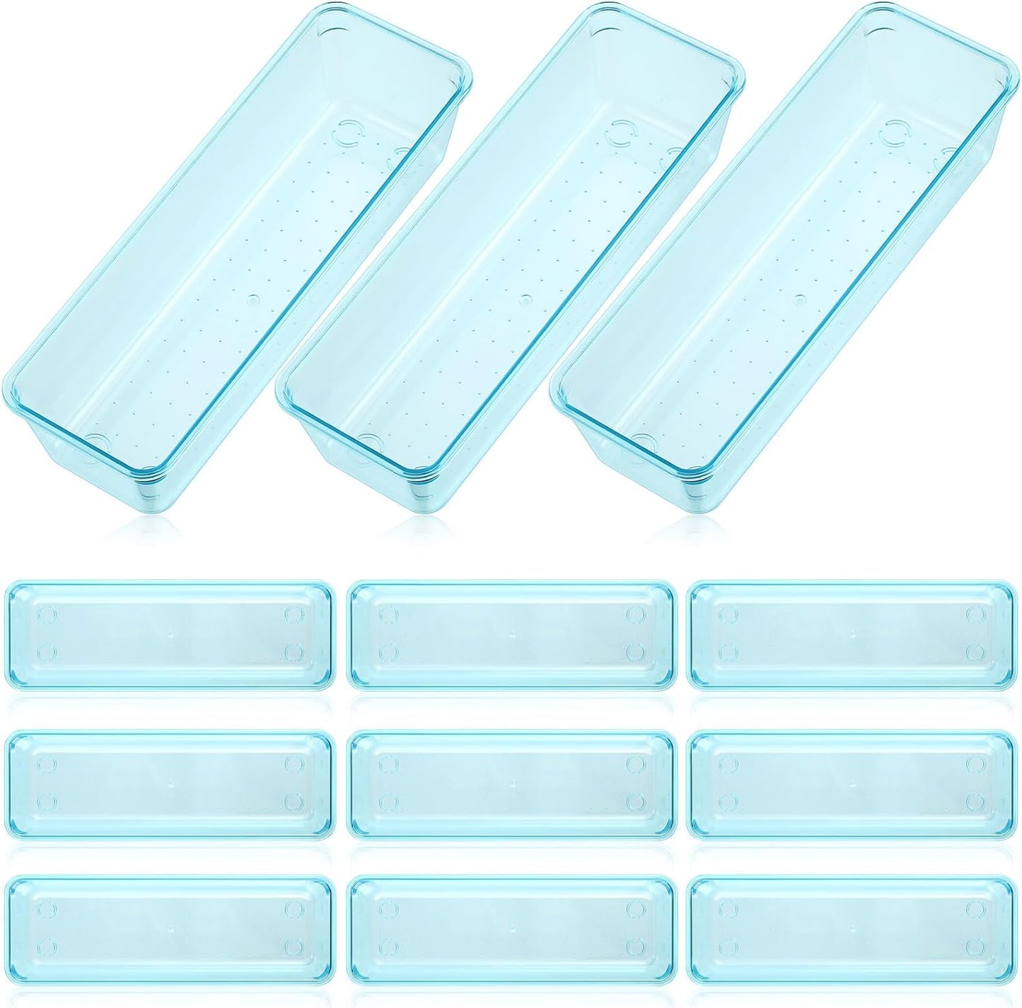 Maitys 12 Pcs Clear Drawer Organizer 9 x 3 x 2 Inches Plastic Rectangle Trays Makeup Vanity Storage Bins and Kitchen Drawers Dividers for Office Desk Silverware Kitchen Utensils(Clear)