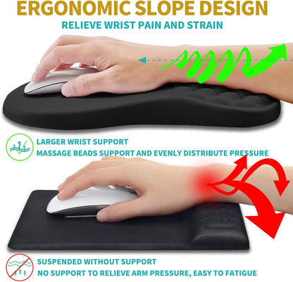 Hokafenle 2 in 1 Ergonomic Mouse Pad Wrist Support & Wrist Rest for Computer Keyboard Set, with Relieve Carpal Tunnel Pain Massage Bulge and Full Memory Gel Design (2In1 Set, Light Green)