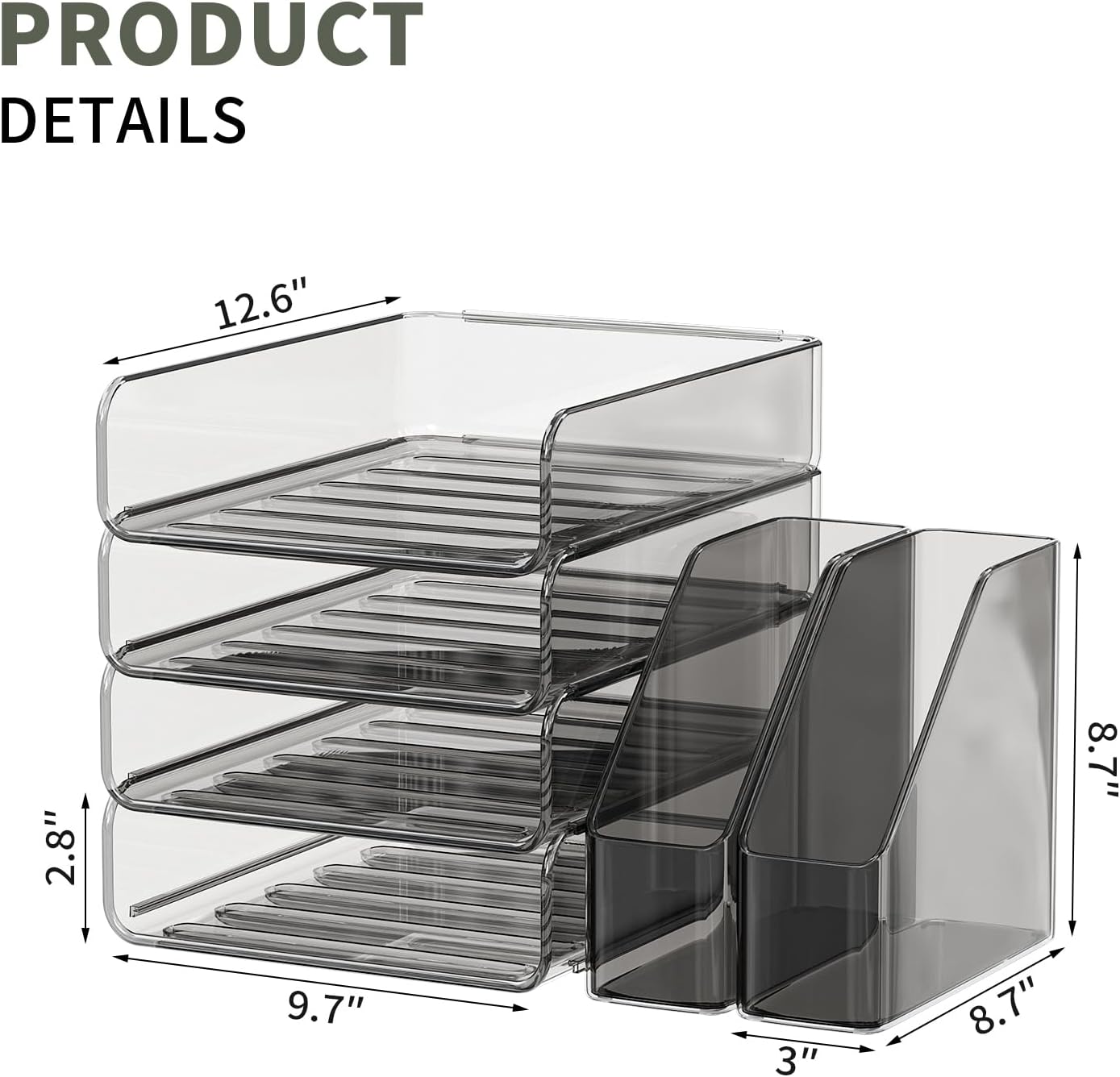 FANXIYQ 4-Tier Horizontal Acrylic Paper Tray Organizer with Bookends | Clear Stackable Desk Organizer for Documents, Letters, A4 Paper | Modern Office/Classroom/Home Organization