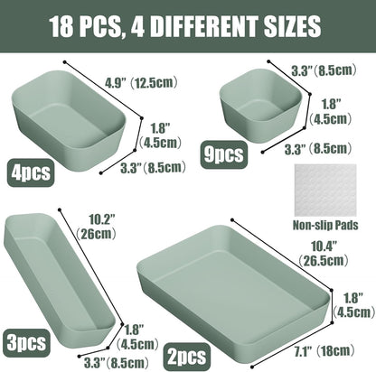Plastic Drawer Organizers, 10 PCS Drawer Organizer Bins, Bathroom and Vanity Organizer Plastic Tray, Makeup organizer and storage for Makeup, Bedroom, Kitchen Gadgets Utensils and Office (Green)