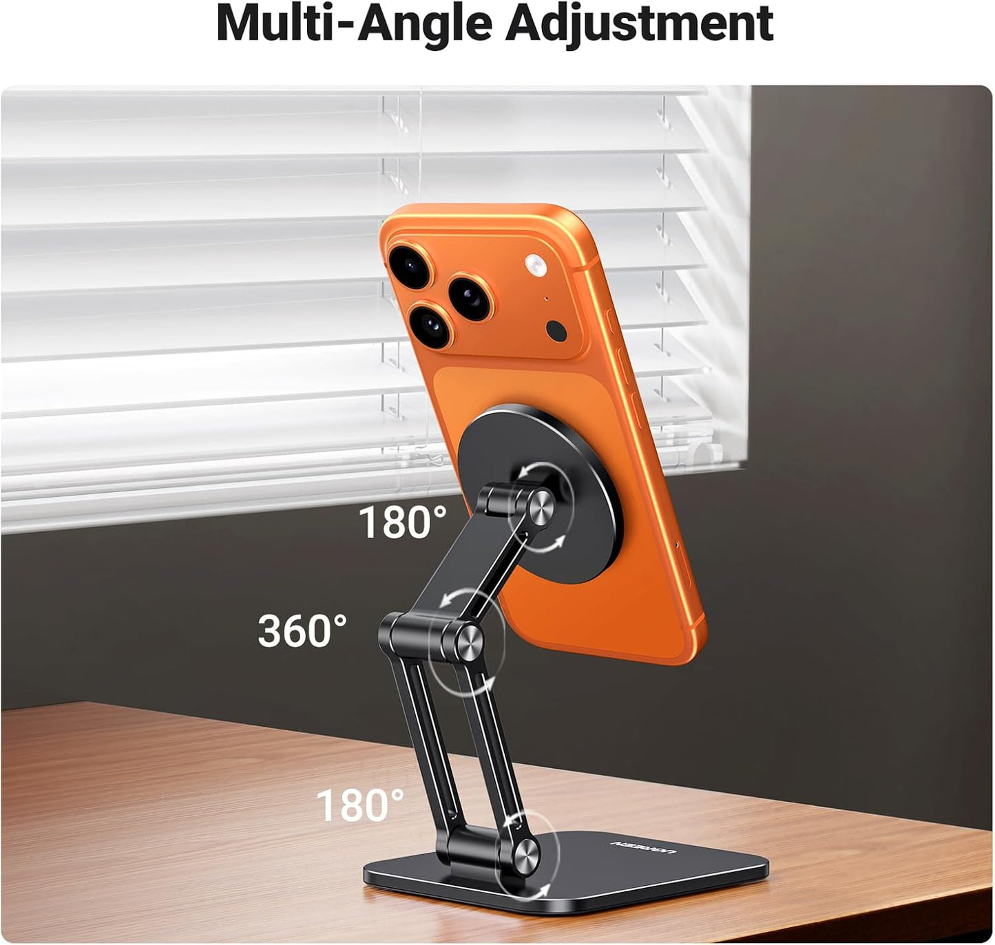 UGREEN Magnetic Phone Stand Compatible with MagSafe Holder for Desk Ergonomic Design Adjustable, Aluminum Cell Phone Stand Compatible for iPhone 17 Air 16 15 14 13 12 Pro Max and MagSafe Case, Grey
