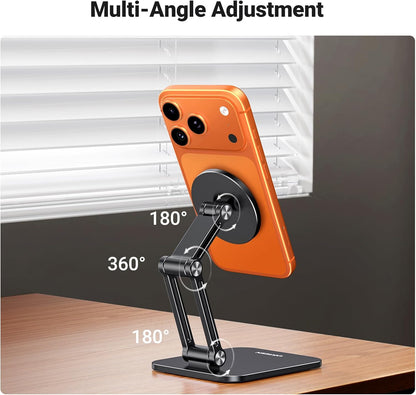 UGREEN Magnetic Phone Stand Compatible with MagSafe Holder for Desk Ergonomic Design Adjustable, Aluminum Cell Phone Stand Compatible for iPhone 17 Air 16 15 14 13 12 Pro Max and MagSafe Case, Grey