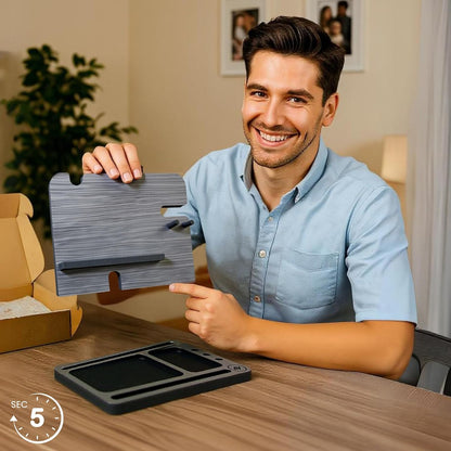 Namore Wood Phone Docking Station for Men – Nightstand & Desk Organizer with Valet Tray for Wallet, Watch & Keys – Bedside Organizer Gift for Husband or Dad