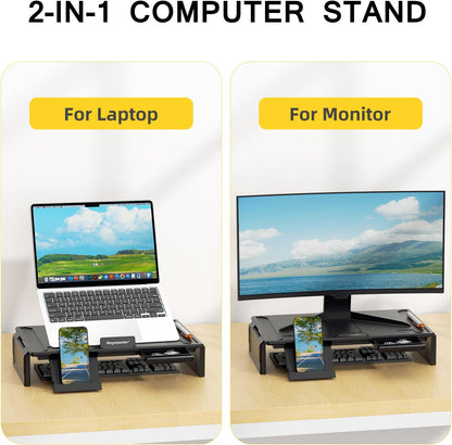 Heymaster Ergonomic Monitor Stand Riser, Laptop Stand Foldable Muti-Angle Adjustable Portable Foldable Stand with Heat-Vent Compatible with MacBook, Air, Pro, Surface Laptop (9-17 inches) (Black)
