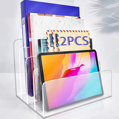 Clear Acrylic File Organizer, 4 Sections Acrylic File Holder Sorter, Office Desk Organizer for File Folder Mail Letter Book Electronics Makeup Eye Shadow Palette