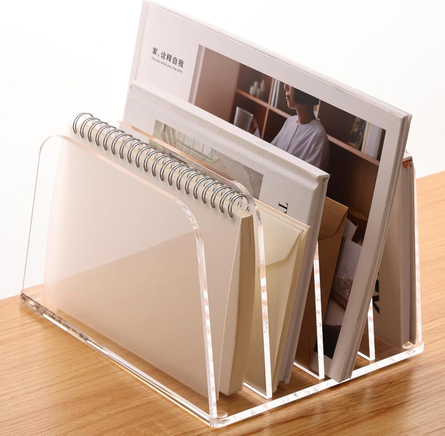 YUXUN Clear Acrylic Desktop File Sorter Organizer,Upright File Organizer, 3-Section Bookshelf for Home Office & Classroom