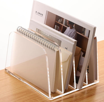 YUXUN Clear Acrylic Desktop File Sorter Organizer,Upright File Organizer, 3-Section Bookshelf for Home Office & Classroom