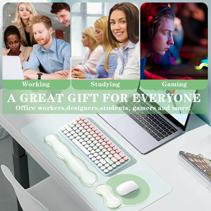 Wrist Rest for Keyboard- Ergonomic Gel Keyboard Wrist Rest and Mouse Pad Set, Non-Slip PU Base for Office, Laptop & Gaming - Green