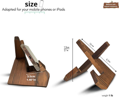 TOJTIK Phone Holder Wood, Small Phone Stand for Desk, Portable Cell Phone Holder for Smartphones & Mini Tablets, Wooden Desktop Organizer & Book Holder, iPhone Stand for 11/12/13 pro max & iPads