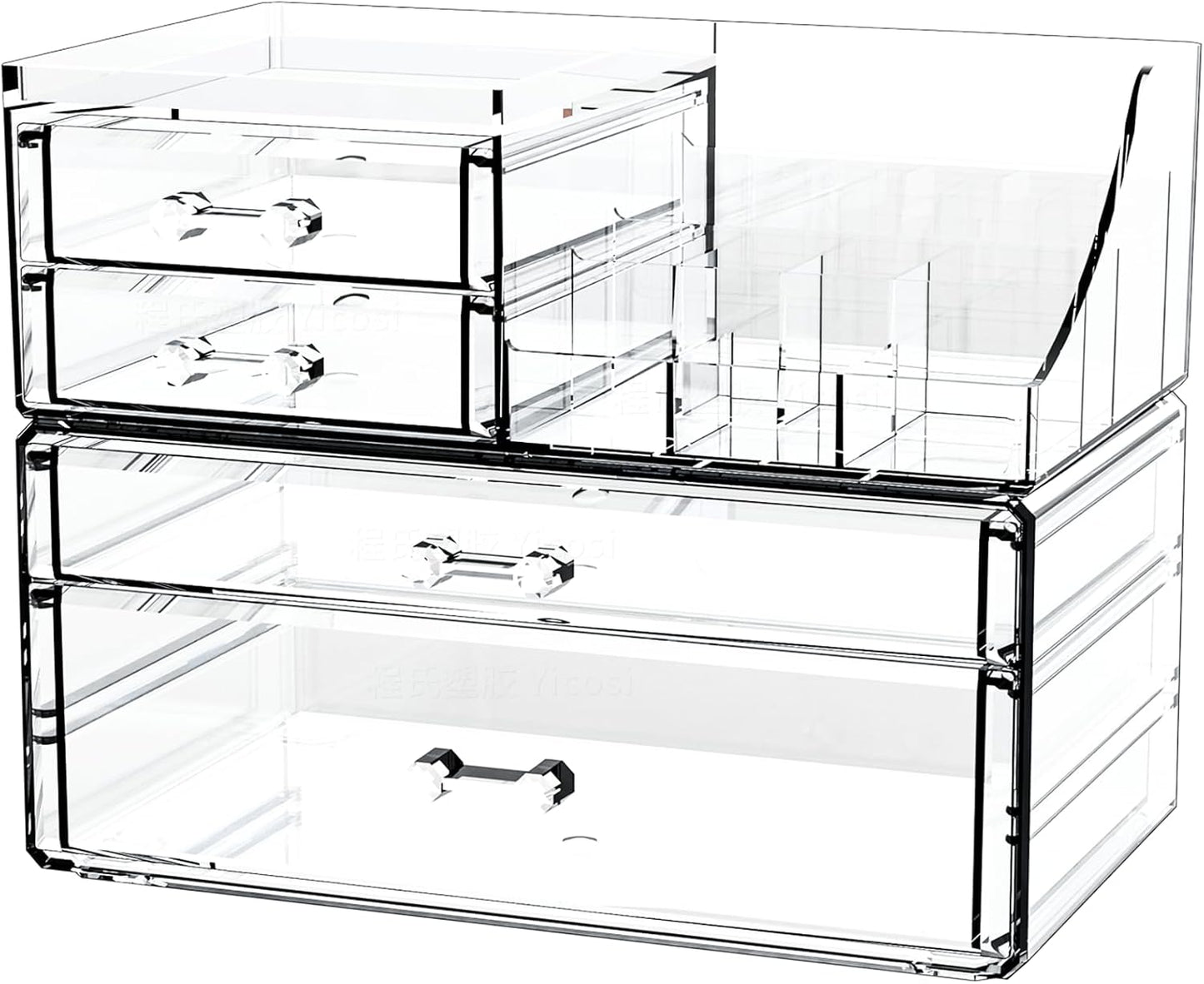 Acrylic Clear Makeup Organizer Countertop,Stackable Skincare Organizer for Vanity With 8 Drawers,Large Plastic Desk Accessories Organization,Bathroom Cosmetic Organizer Countertop for Beauty,Skin Care