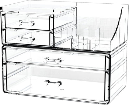 Acrylic Clear Makeup Organizer Countertop,Stackable Skincare Organizer for Vanity With 8 Drawers,Large Plastic Desk Accessories Organization,Bathroom Cosmetic Organizer Countertop for Beauty,Skin Care