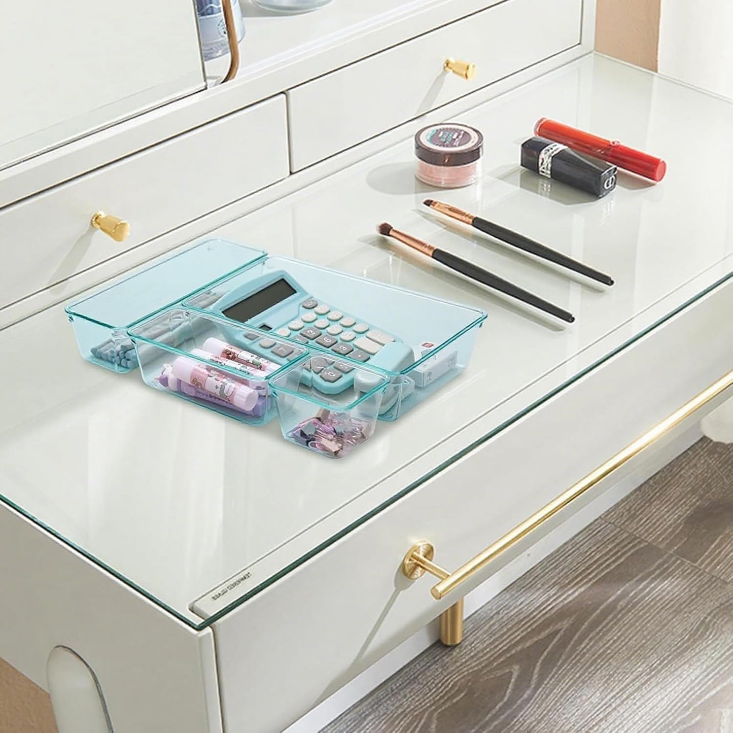 Clear Acrylic Drawer Organizers Set Storage for Makeup, Office Desk Small Vanity Trays for Drawer Bathroom Plastic Make up Organizers 25 Pcs