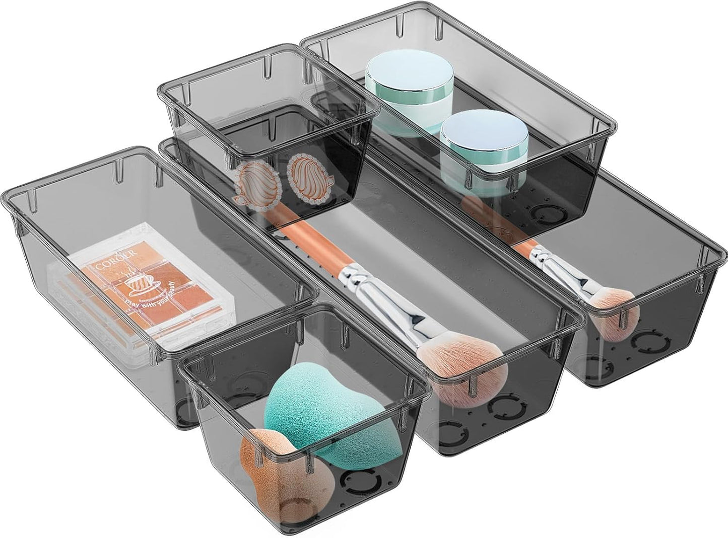 WOWBOX 6 Pack Clear Drawer Organizer Set, Acrylic Drawer Storage Trays, Storage Bins for Makeup, Cosmetics, Jewelries, Utensils, Gadgets, Office
