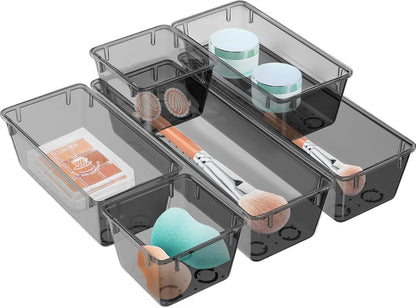 WOWBOX 6 Pack Clear Drawer Organizer Set, Acrylic Drawer Storage Trays, Storage Bins for Makeup, Cosmetics, Jewelries, Utensils, Gadgets, Office