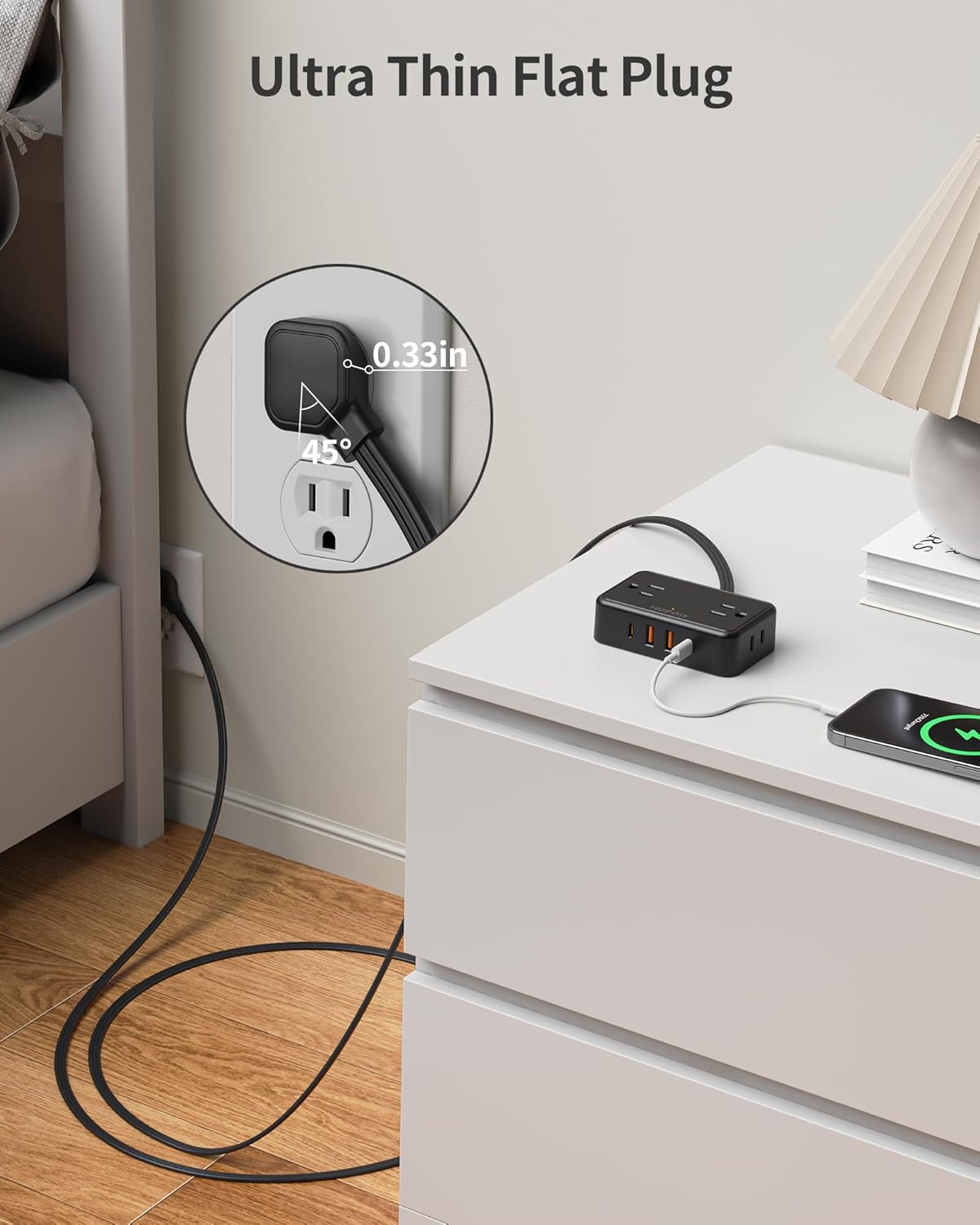 HOPOW Desk Clamp Power Strip, Desktop Mount Charging Station with 4 Outlets 4 USB Ports (2 USB C), 10Ft Under Desk Power Strip, Fits 2.75" Tabletop Edge, Extension Cord for Home Office, Black