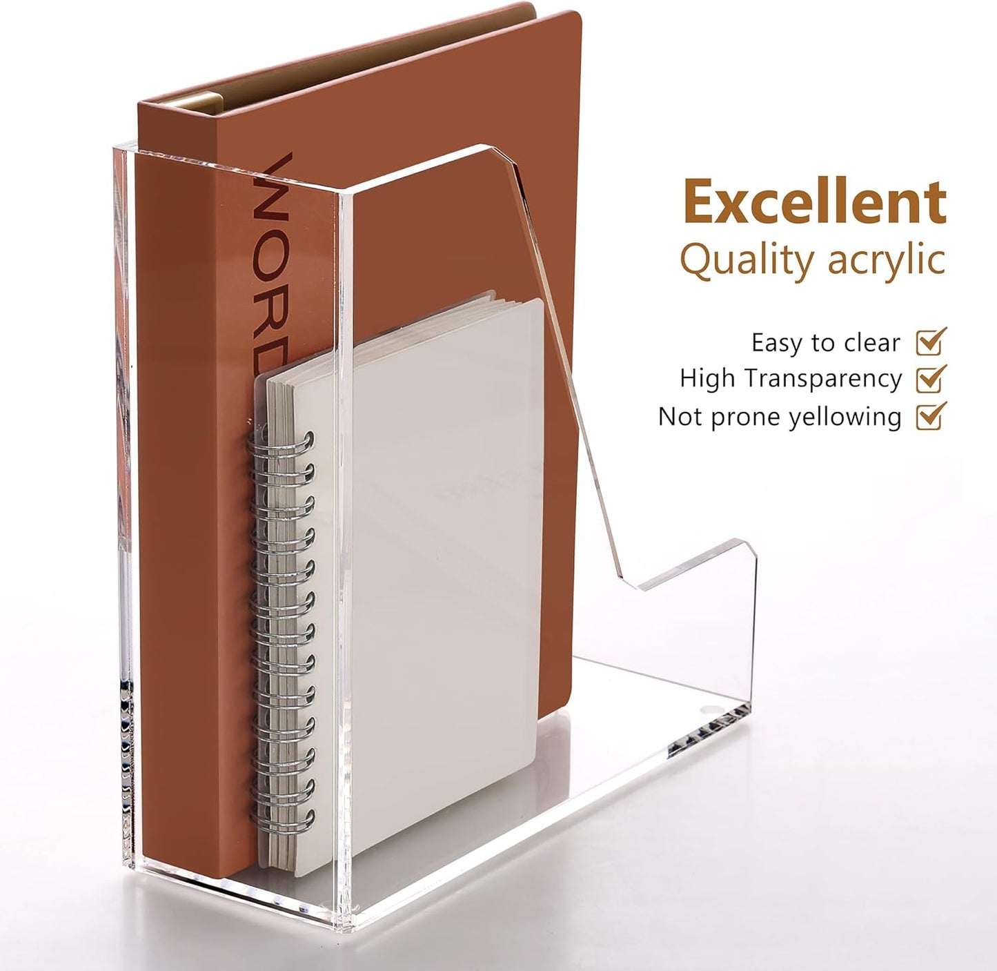 SANRUI Acrylic File Organizer, Clear Desk Organizer and Storage Bins Holding for Folders, Binders, Notebooks, Envelopes, Multi-purpose Magazine File Organizer for Home Office, 2 Pack
