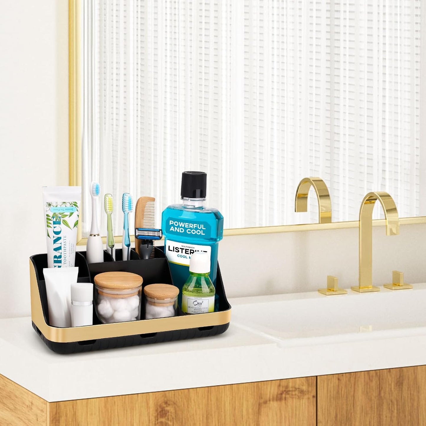 GFWARE Bathroom Organizers and Storage - Detachable 7 Slots Kids Electric Toothbrush and Toothpaste Holde Drainage for Bathroom Accessories Organization Counter Vanity Storage