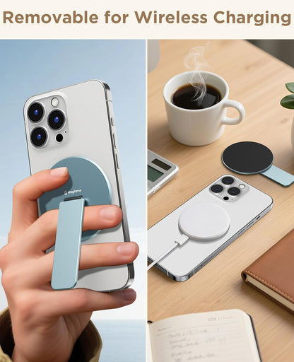 Magtame Double-Sided Magnetic Phone Stand Grip, Strong Magnetic Kickstand Desk Holder for Mag&Safe and Smartphone, Foldable Adjustable Design, Silver
