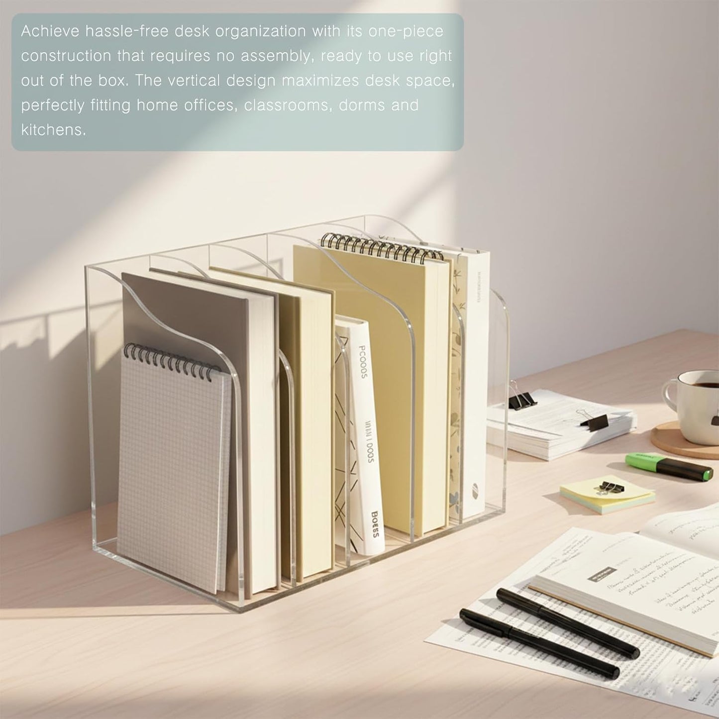 Acrylic Desk Organizer 5 Vertical Compartments Clear Magazine Holder Office Organization,Office Home Classroom File Organizer for Desk