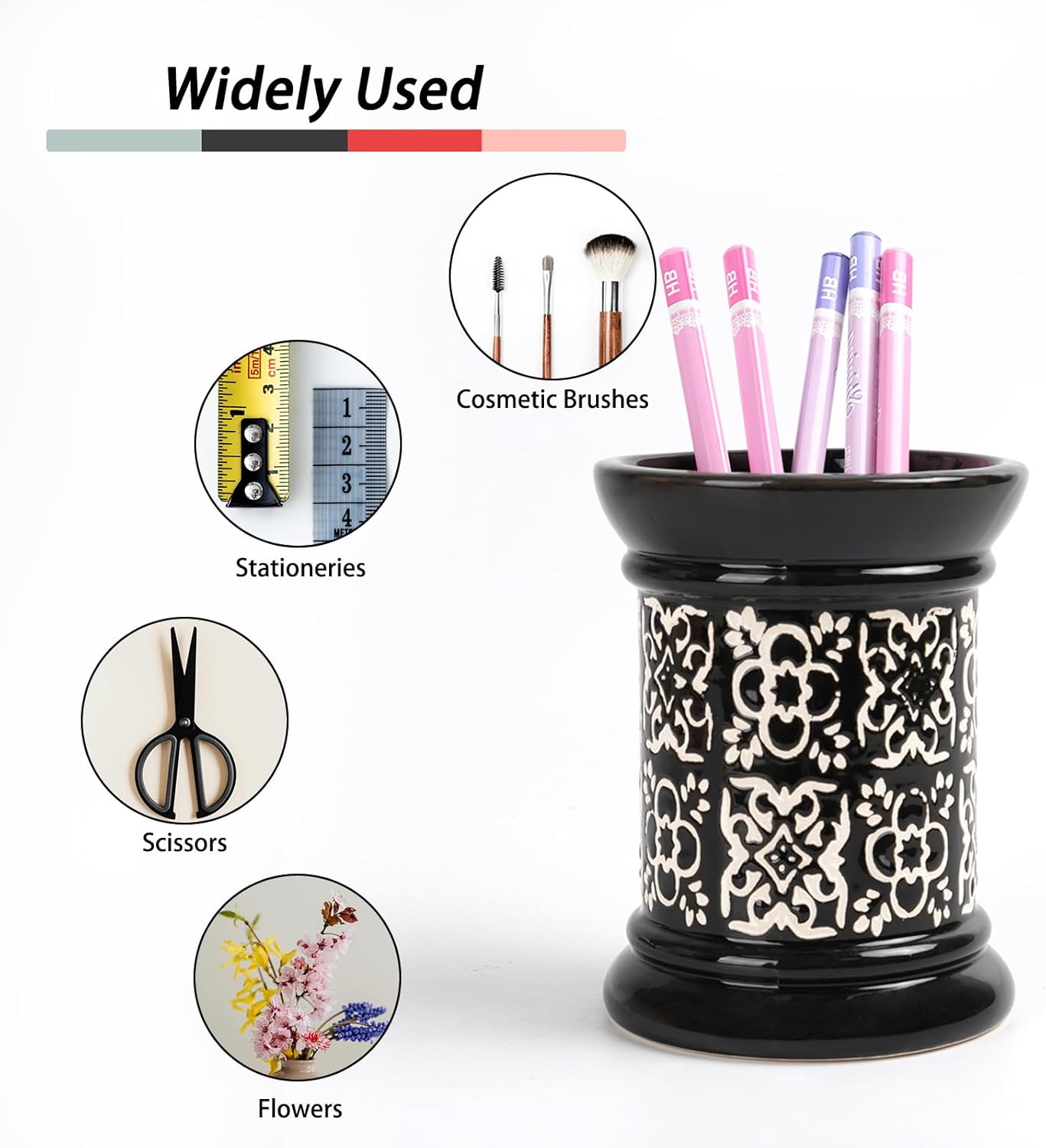 Ceramic Cactus Pen Holder, Cactus Decor Cute Pencil Holder, Makeup Brush Holder for Home, Office Desk Accessories(Dark Green)
