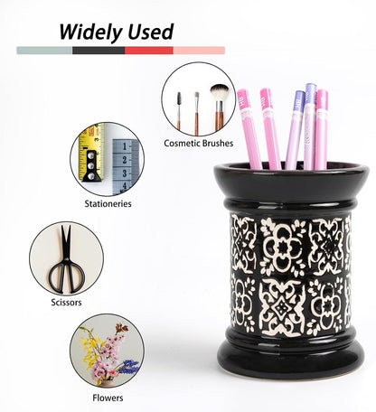 Ceramic Cactus Pen Holder, Cactus Decor Cute Pencil Holder, Makeup Brush Holder for Home, Office Desk Accessories(Dark Green)