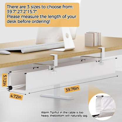 Under Desk Cable Management Tray 27.2" - No Drill Computer Wire Organizer Cable Tray, Cord Hider Clamp Mount with 16X Cable Ties PC Cables Management Cord Holder for Office/Home (Upgrade Fabric,White)
